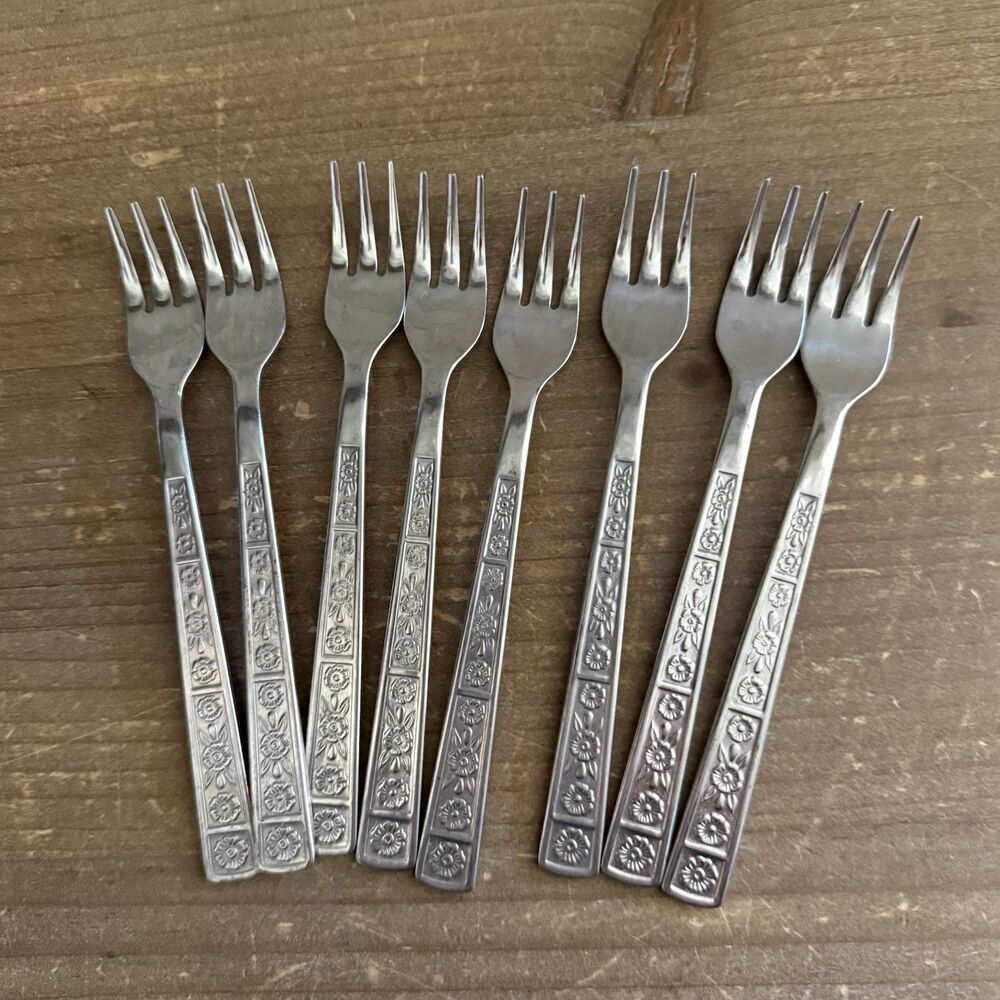 6 Vintage Imperial China Floral Flatware Stainless  5.5” Forks Set Appetizer